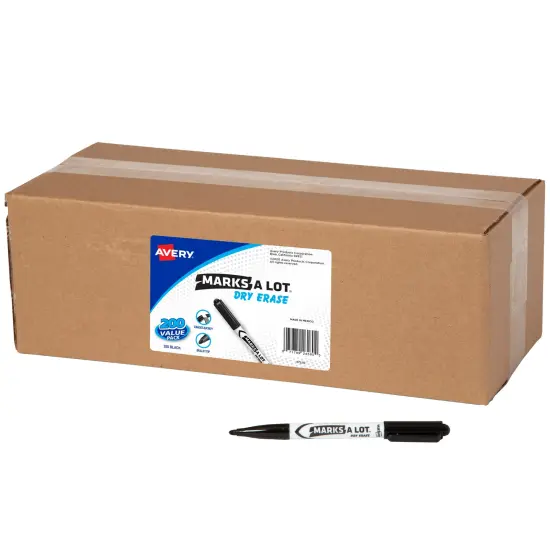 Avery Marks A Lot Value Pack Dry Erase Markers, Pen Style, Bullet Tip, 200 Black Markers (24595) {1}