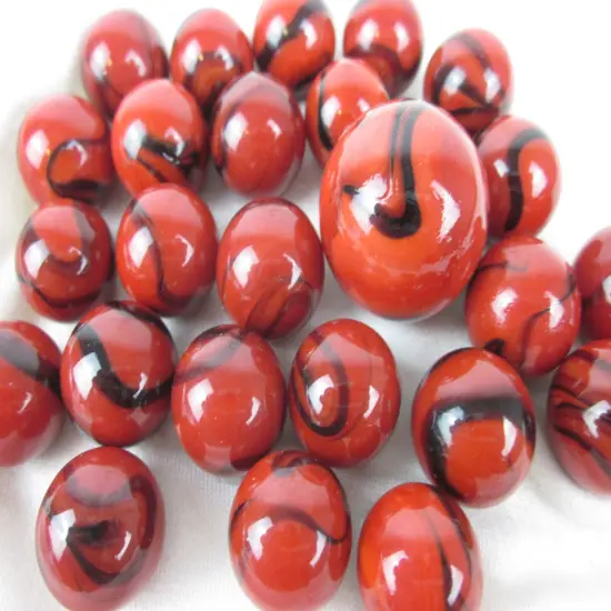25 Glass Marbles LADYBUG Black Blood Red game pack vtg style Shooter Swirl {4}