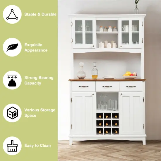 Kitchen Storage Cabinet Cupboard with Wine Rack and Drawers {5}