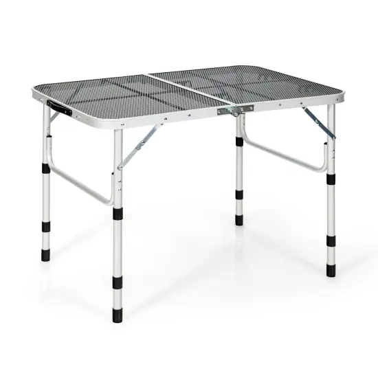 Aluminum Grill Table with Iron Mesh Top-Silver {1}