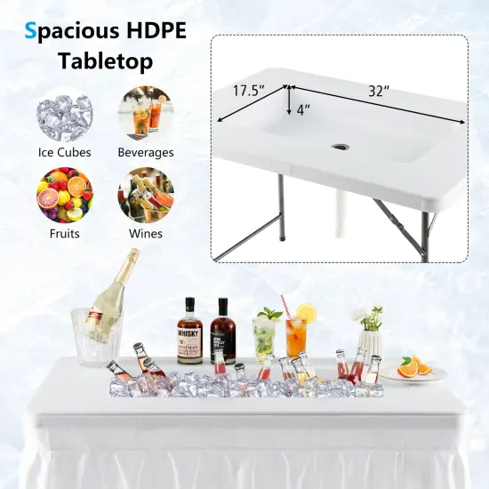 White Folding Ice Bin Table with Cooler for Outdoor Parties Camping and Events {6}