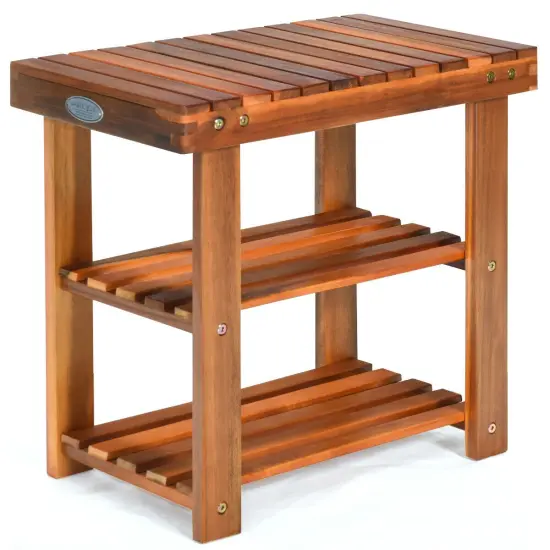 3-Tier Wood Shoe Rack 19' Shoe Bench Boots Organizer {3}