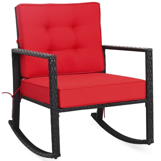 Patio Rattan Rocker Outdoor Glider Rocking Chair Cushion Lawn Red {1}