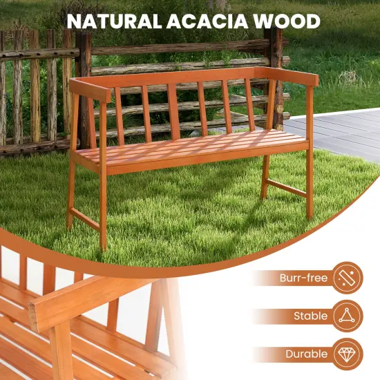 Outdoor Acacia Wood Bench with Backrest and Armrests {6}