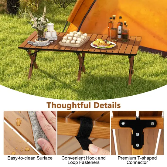Folding Lightweight Aluminum Camping Table with Wood Grain {6}