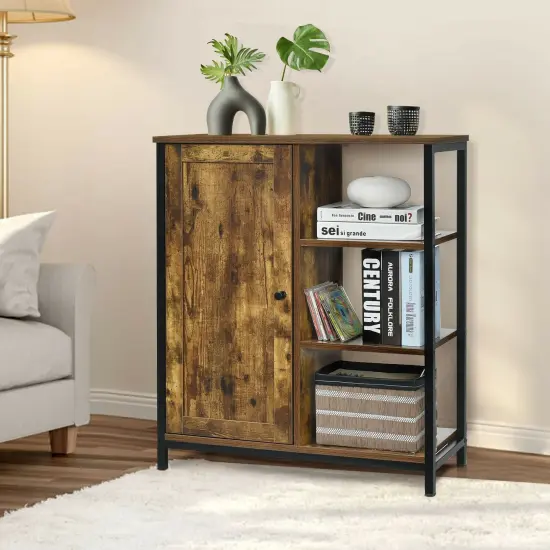 Multipurpose Freestanding Storage Cabinet with 3 Open Shelves and Doors {1}