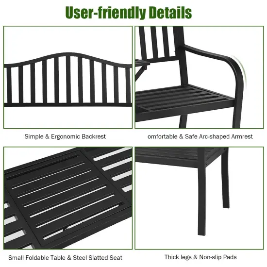 Patio Garden Bench Steel Frame with Adjustable Center Table {5}