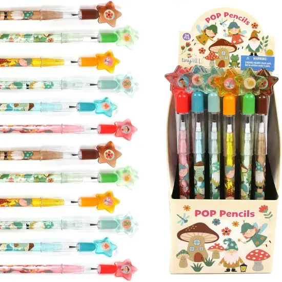 TINYMILLS 24 Pcs Garden Fairy Mushroom Stackable Pencil Assortment with Eraser for Party Favors {1}