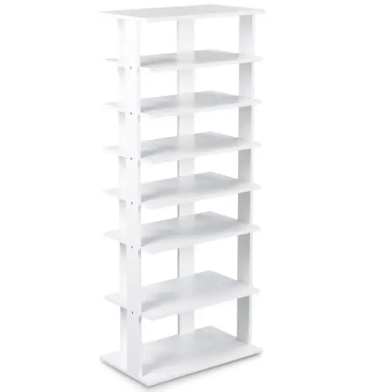7-Tier Dual 14 Pair Shoe Rack Free Standing Concise Shelves Storage Brown {4}