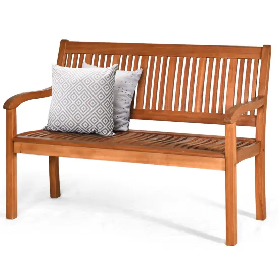 2- Person Solid Wood Garden Bench with Curved Backrest and Wide Armrest {4}