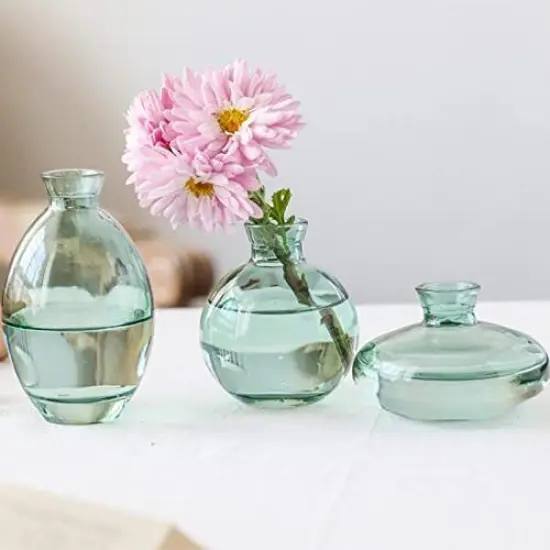 Set of 3 Mini Glass Vases- Green {1}
