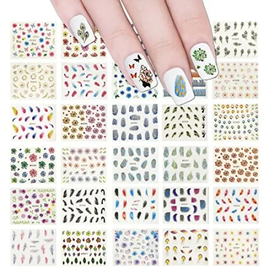 Wrapables 50 Sheets Feathers & Flowers Nail Stickers Nail Art {1}