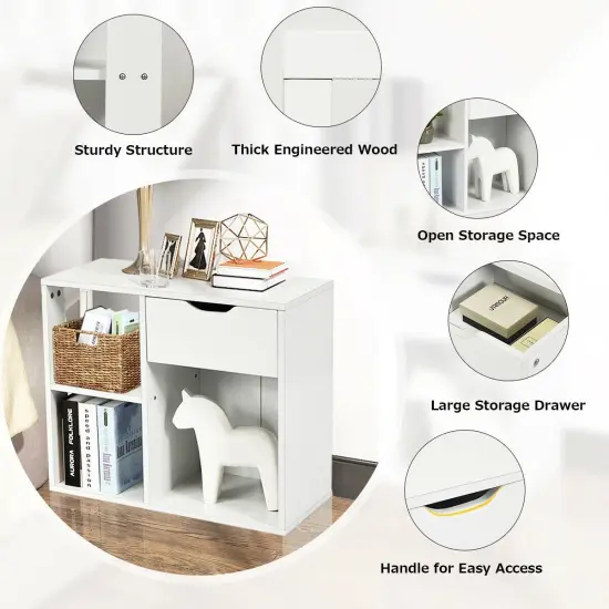 3-tier Side Table with Storage Shelf and Drawer Space {5}