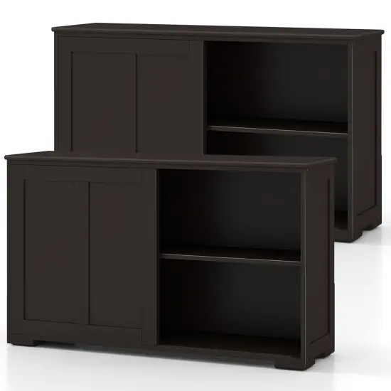 Costway Stackable Buffet Sideboard Set of 2 with Sliding Doors & Adjustable Shelf Brown/Black/Grey/Antique White {1}