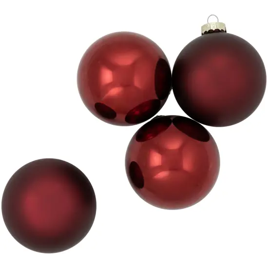 Northlight 2-Finish Glass Christmas Ball Ornaments - 4" (100mm) - Burgundy - 4ct Red {6}