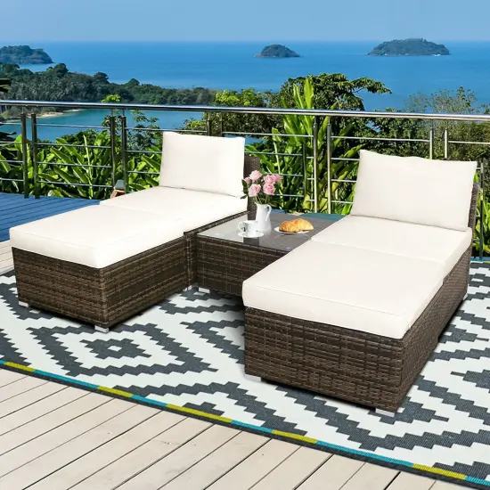 5 Pieces Patio Rattan Furniture Set With Cushioned Armless Sofa Turquoise {7}