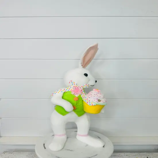 15.25" Set of 2 Styrofoam Standing Bunnies with Cupcake - White and Pastel Spring Decorations- Easter Home Decor (MT26006) {4}