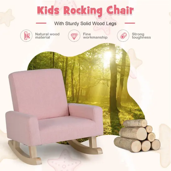 Kids Rocking Chair with Solid Wood Legs and Padded Seat Pink {4}