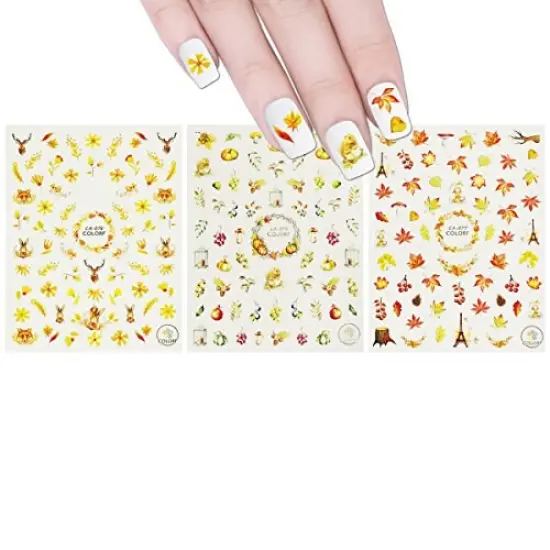 Wrapables 3 Sheets Fall Leaves Nails Thanksgiving Nail Stickers Nail Art {1}