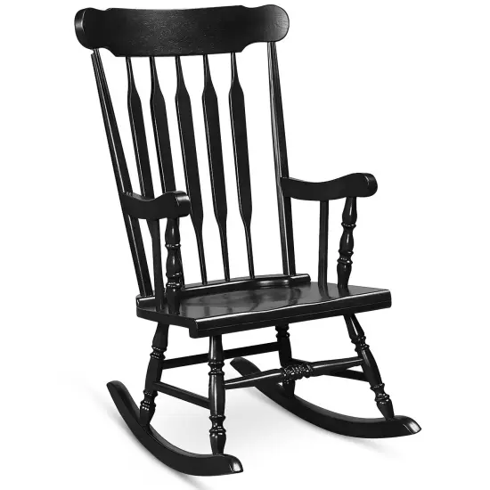 Solid Wood Porch Glossy Finish Rocking Chair Black {1}