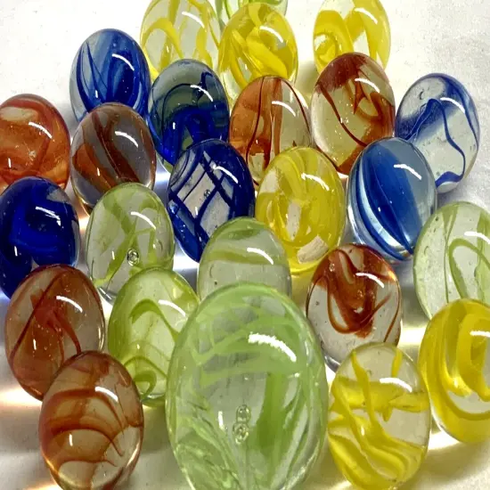 25 Glass Marbles Spiral Galaxy Confetti Spaghetti Cat Eye Red/Yellow/Blue/Green Cats Eyes Pack Shooter {2}