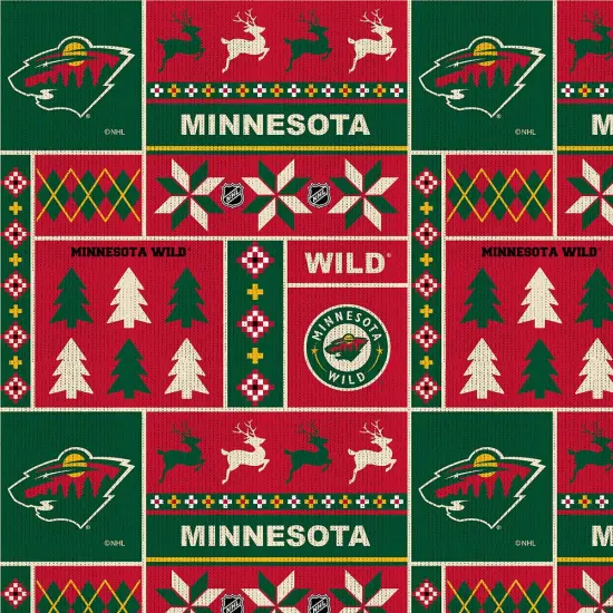 Sykel Enterprises NHL Team Fleece Blanket Fabric-Minnesota Wild Holiday Sweater Fleece Fabric {1}