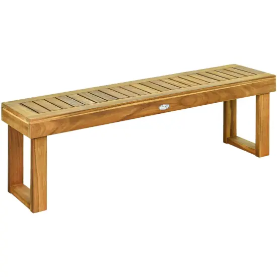 52 Inch Acacia Wood Dining Bench with Slatted Seat {3}