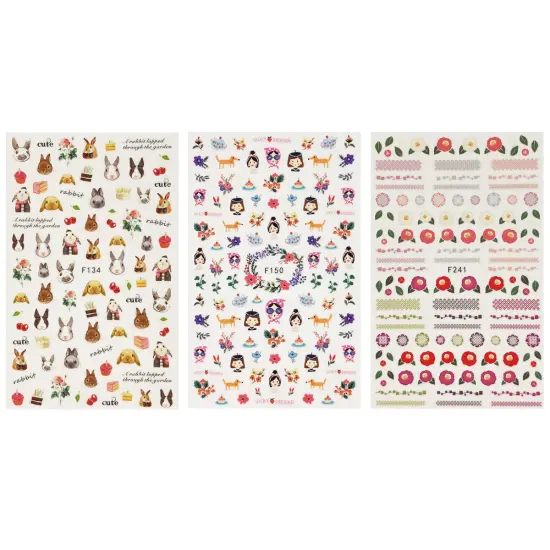 Wrapables 3 Sheets Whimsical Girl Flowers & Bunny Nail Art Whimsical Flowers & Bunny Nail Stickers {5}