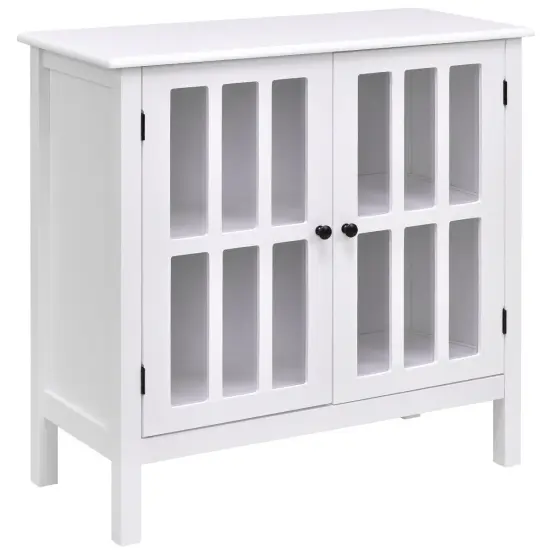 Glass Door Sideboard Console Storage Buffet Cabinet Grey {7}