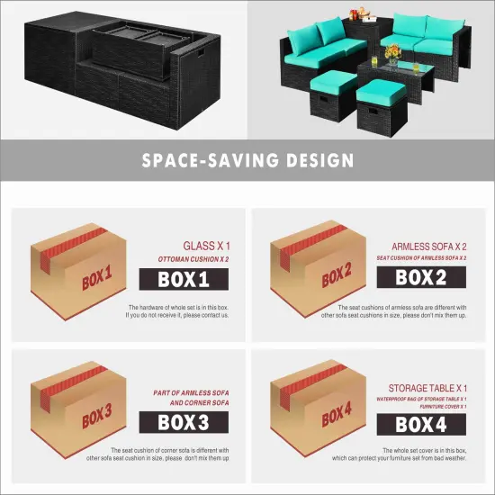 8 Pieces Patio Rattan Storage Table Furniture Set Turquoise {6}