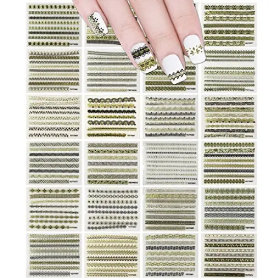 Wrapables 24 Sheets Gold, Silver & Black Nail Strips Nail Stickers Nail Art Set (Gold & Black Nail Strips) {1}