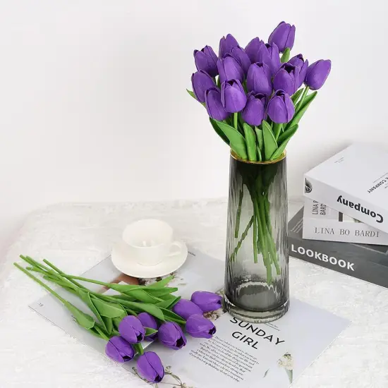 24 Pcs Real Touch Artificial Tulips for All Occasions Purple {3}