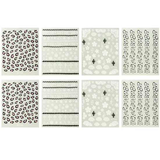 Wrapables Fingernail Stickers Nail Art Nail Stickers Self-Adhesive Nail Stickers 3D Nail Decals - Leopard, Cross, Crown, Lace & Flowers (4 Designs/8 Sheets) {1}