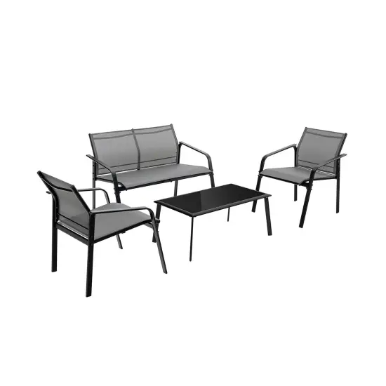 4 Pieces Patio Furniture Set with Armrest Loveseat Sofas and Glass Table Deck Grey {3}