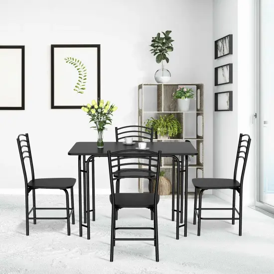 5 Pieces Wood Rectangular Dining Table Chair Set with Curving Backrest and Iron Frame {6}