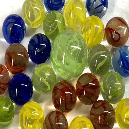 25 Glass Marbles Spiral Galaxy Confetti Spaghetti Cat Eye Red/Yellow/Blue/Green Cats Eyes Pack Shooter {4}