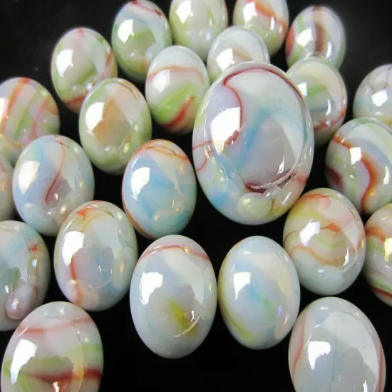 25 Glass Marbles UNICORN Pink/White/Orange/blue game vtg style Swirl Shooter {3}