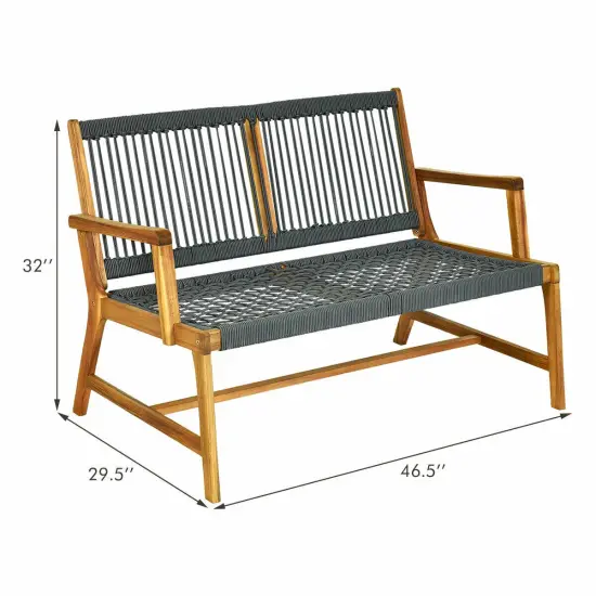 2-Person Acacia Wood Yard Bench for Balcony and Patio Grey {5}