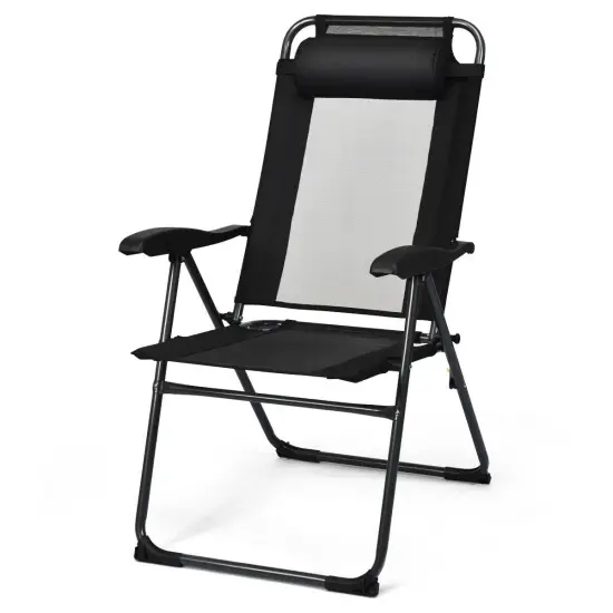 4 Pieces Patio Garden Adjustable Reclining Folding Chairs with Headrest Black {5}