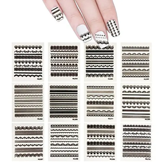 Wrapables Black Lace Nail Stickers Nail Art Lace Nail Decals, Random Mix (set of 30) {1}