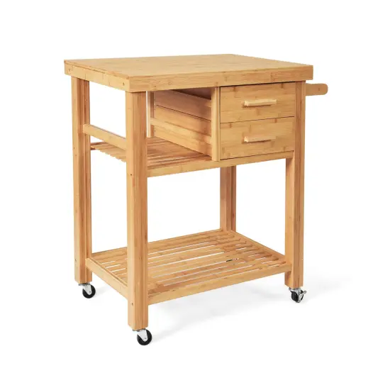 Bamboo Kitchen Trolley Cart with Tower Rack and Drawers {3}