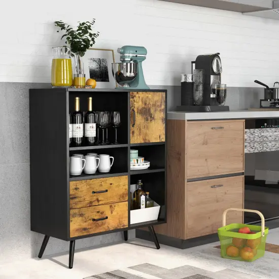 Industrial Buffet Sideboard Kitchen Cupboard with Cubbies Drawers-Rustic Brown {6}