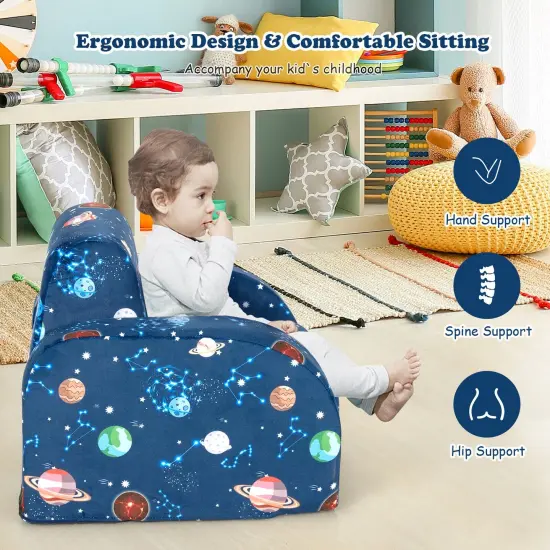 3-in-1 Convertible Kid Sofa Bed Flip-Out Chair Lounger for Toddler Blue {2}