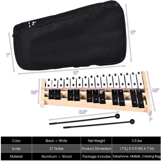 27 Note Glockenspiel Xylophone with 2 Rubber Mallets {4}