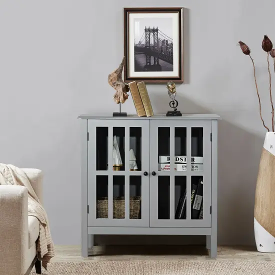 Glass Door Sideboard Console Storage Buffet Cabinet Grey {2}