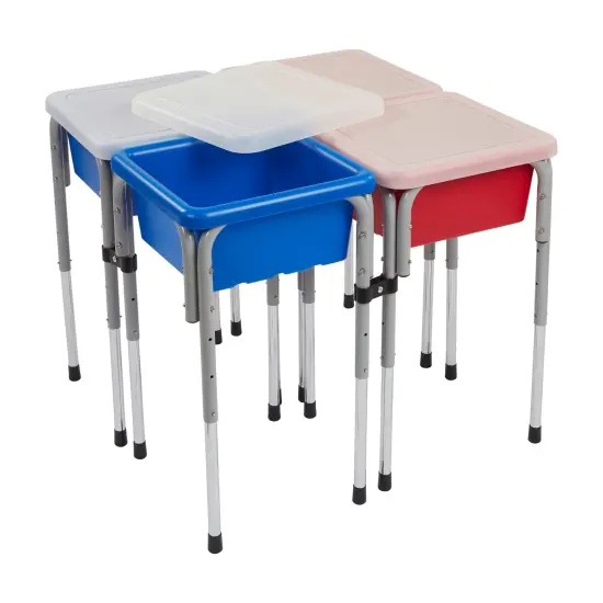 4-Station Sand and Water Adjustable Play Table, Sensory Bins Earthtone {7}