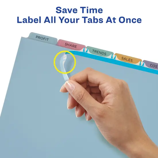 Avery 5 Tab Plastic Dividers for 3 Ring Binder, Easy Print & Apply Clear Label Strip, Index Maker Customizable Multicolor Tabs, 5 Sets (11452) {5}