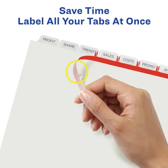 Avery 8 Tab Plastic Dividers for 3 Ring Binder, Easy Print & Apply Clear Label Strip, Index Maker Customizable Frosted White Tabs, 5 Sets (12450) {5}