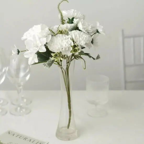 WHITE 3 Bushes 14" Silk Carnation FLOWERS Artificial Floral Bouquets {5}