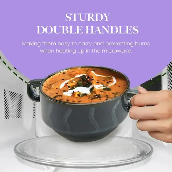 American Atelier Soup Bowls with Handles Set of 4, 16 Oz, Assorted Blue {2}